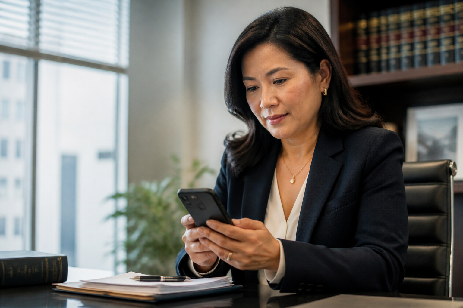 Attorney using a secure mobile device to review case files