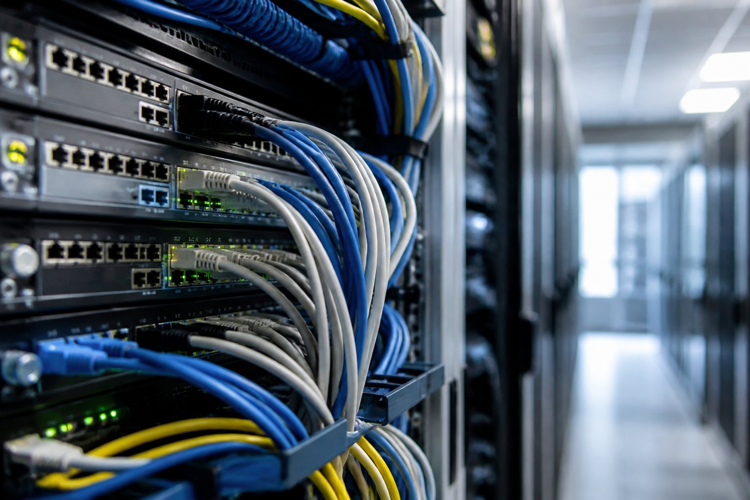 Network infrastructure with many cables and devices