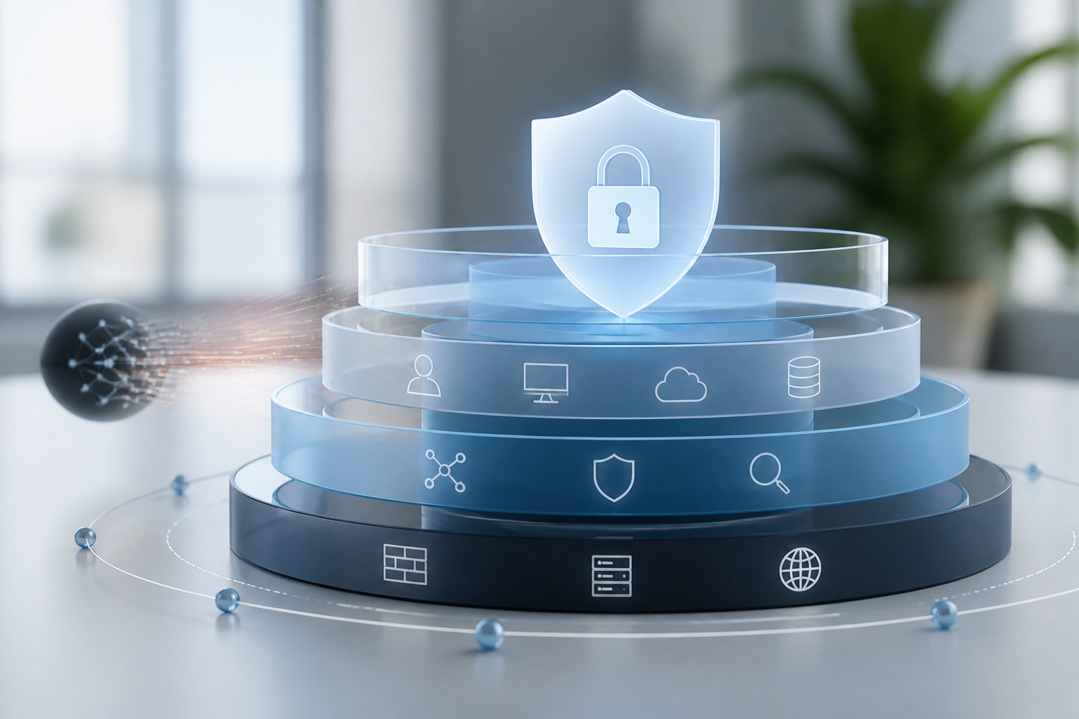 A diagram showing layers of cybersecurity defense against AI-driven threats.