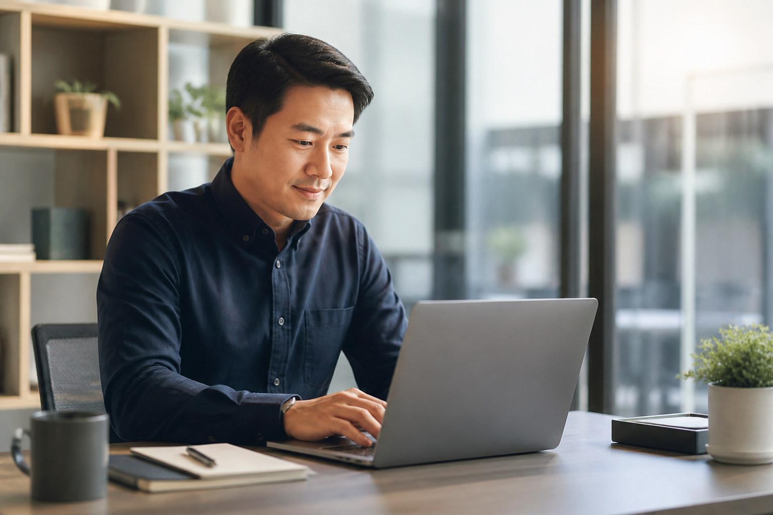 An office worker using Microsoft Copilot to draft an email on their laptop.