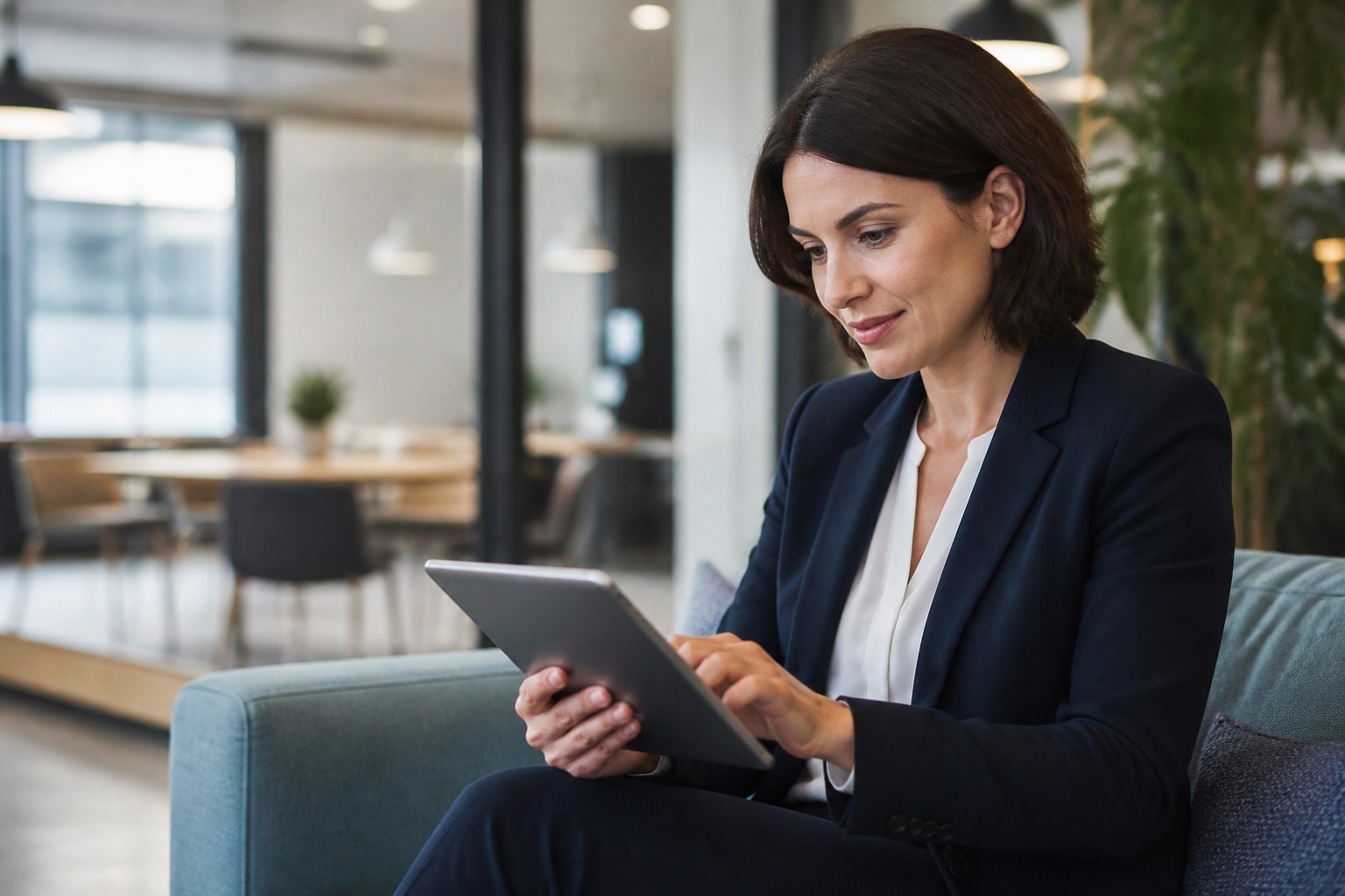 Business professional accessing cloud-based applications on a tablet