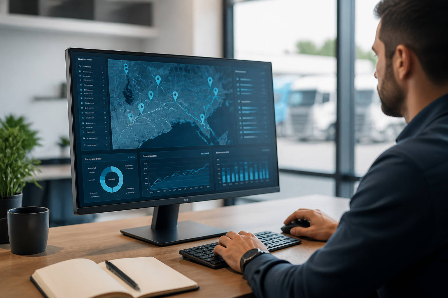 Cloud-based logistics software interface showing real-time data