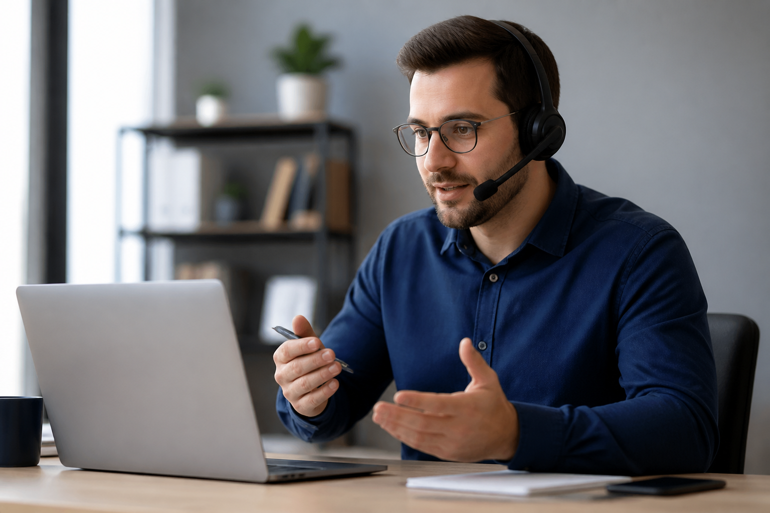 Help desk support technician assisting a client remotely