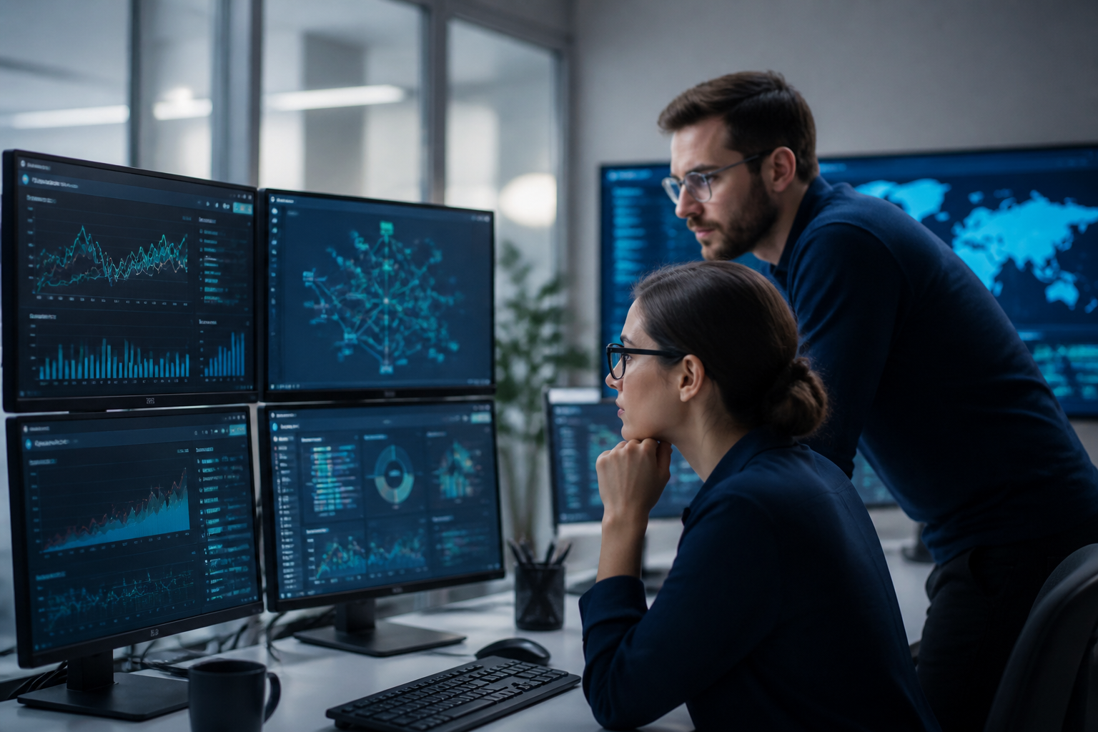 IT professionals monitoring network performance