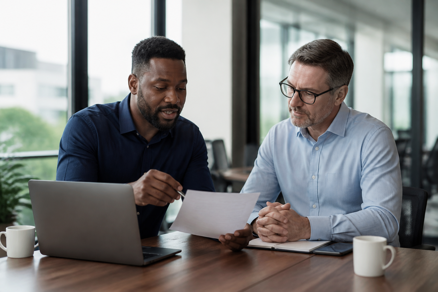 IT professional explaining contract details to a Greensboro business owner