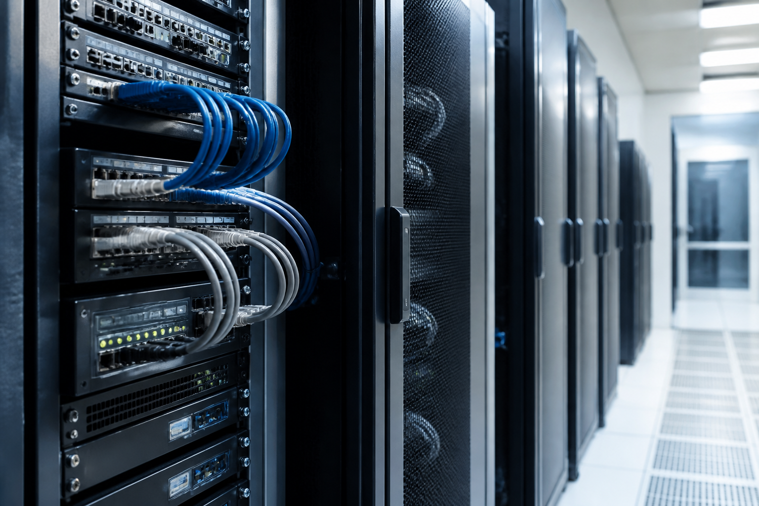 Server racks and network cabling in a data center