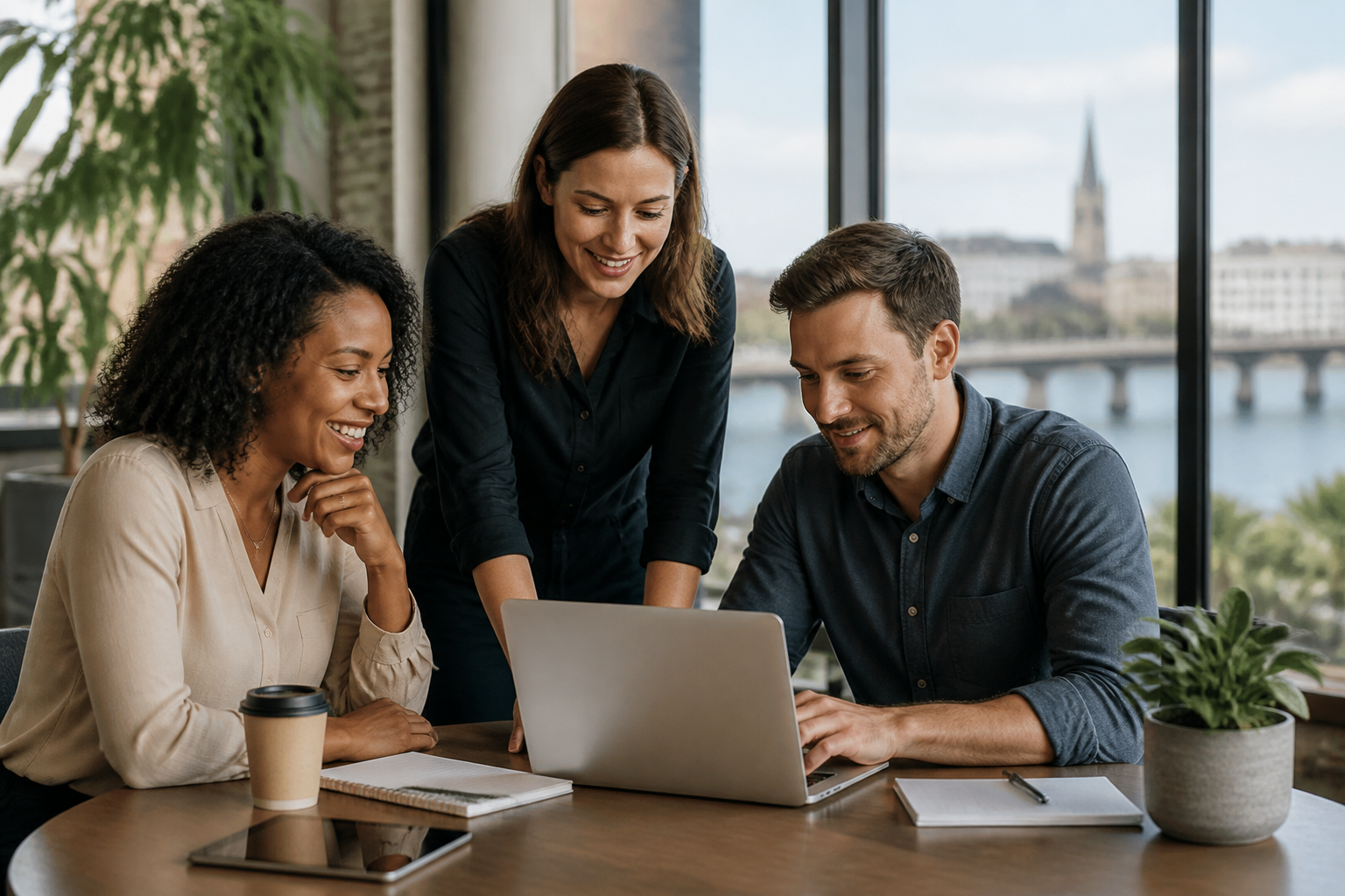 Small business team collaborating with technology in Charleston