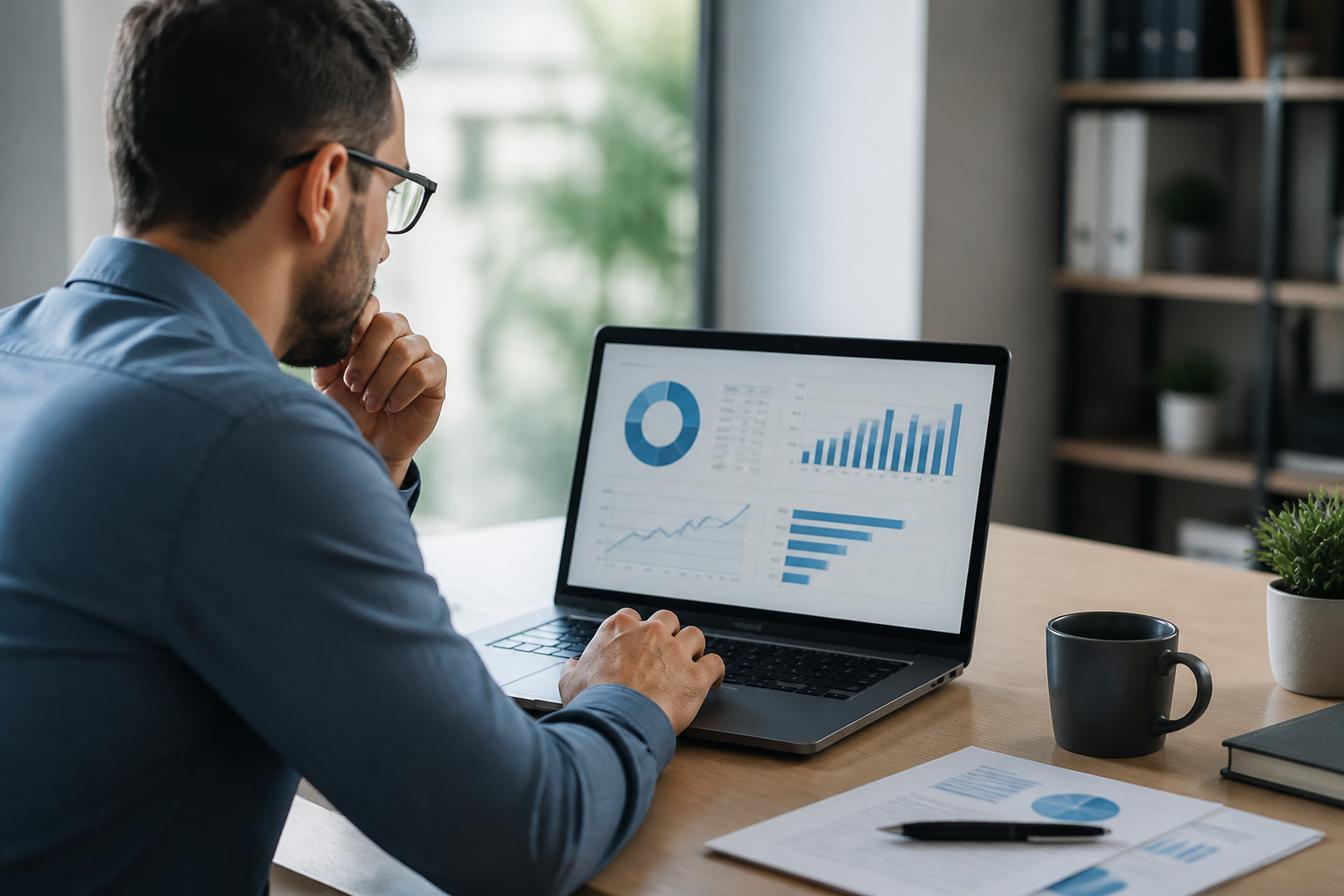 A person analyzing financial data on a laptop, symbolizing IT budget optimization.