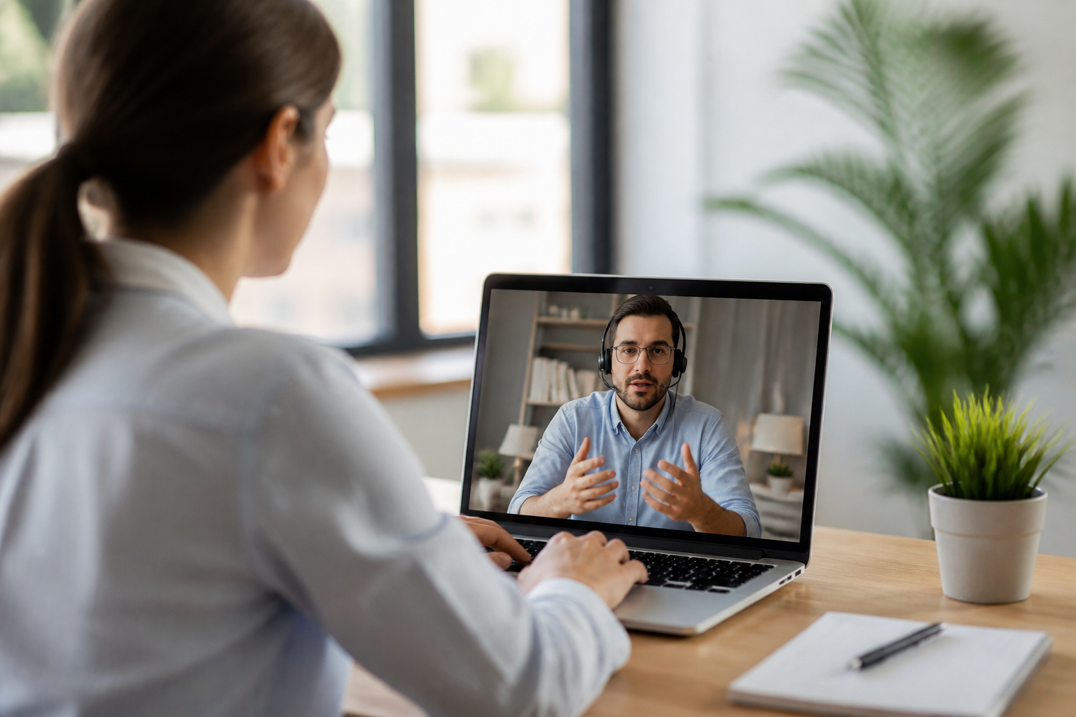 A person receiving remote IT assistance on a laptop