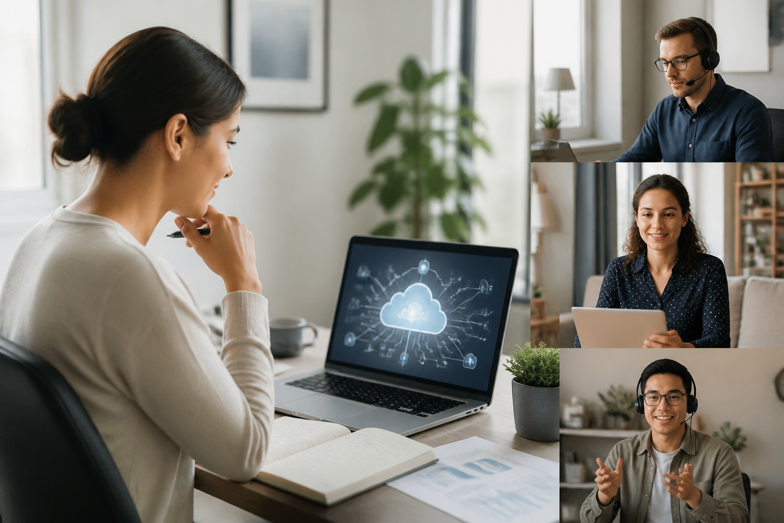 A team collaborating remotely using cloud-based applications, highlighting effective business continuity.
