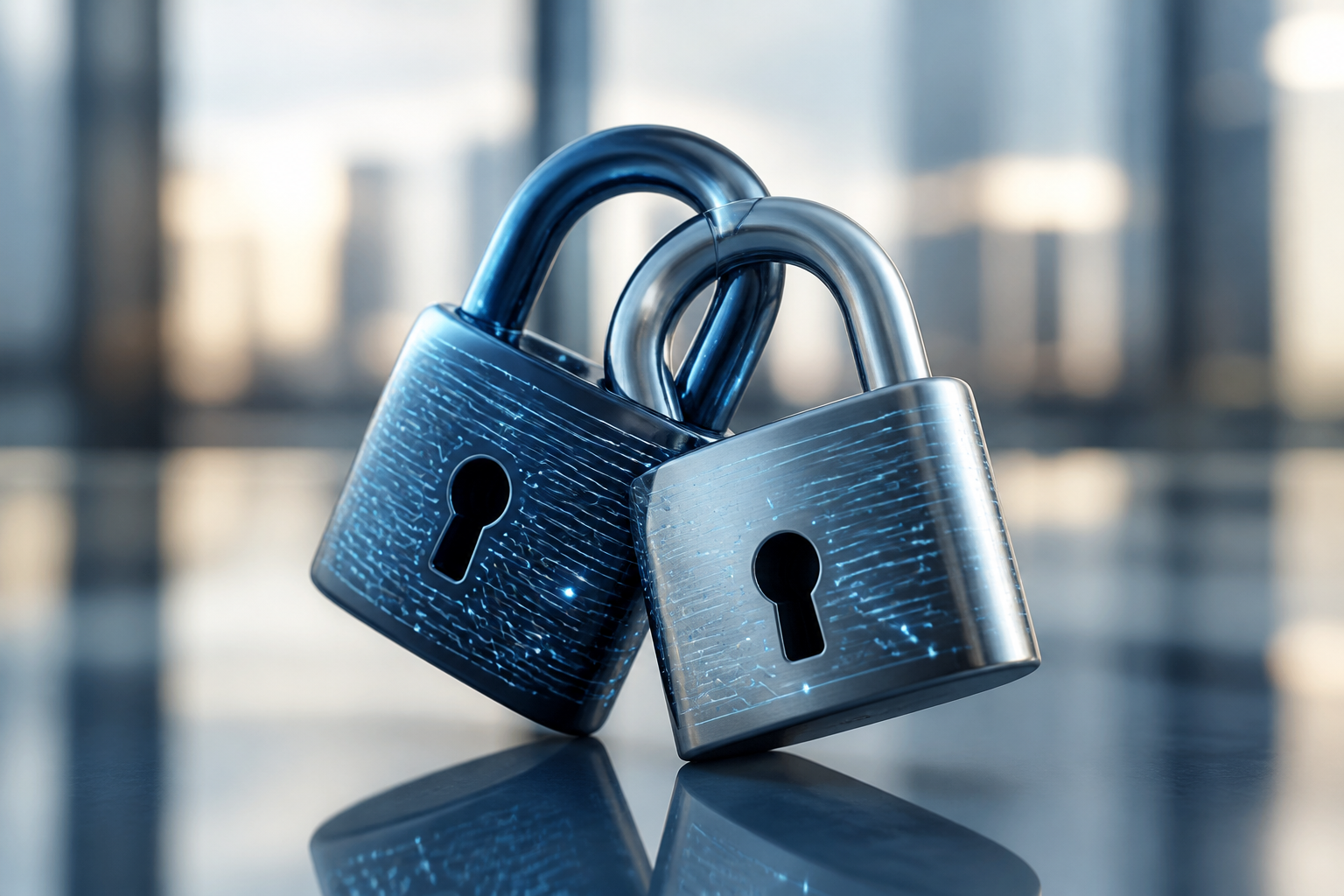 Data encryption illustration with interlocking digital locks