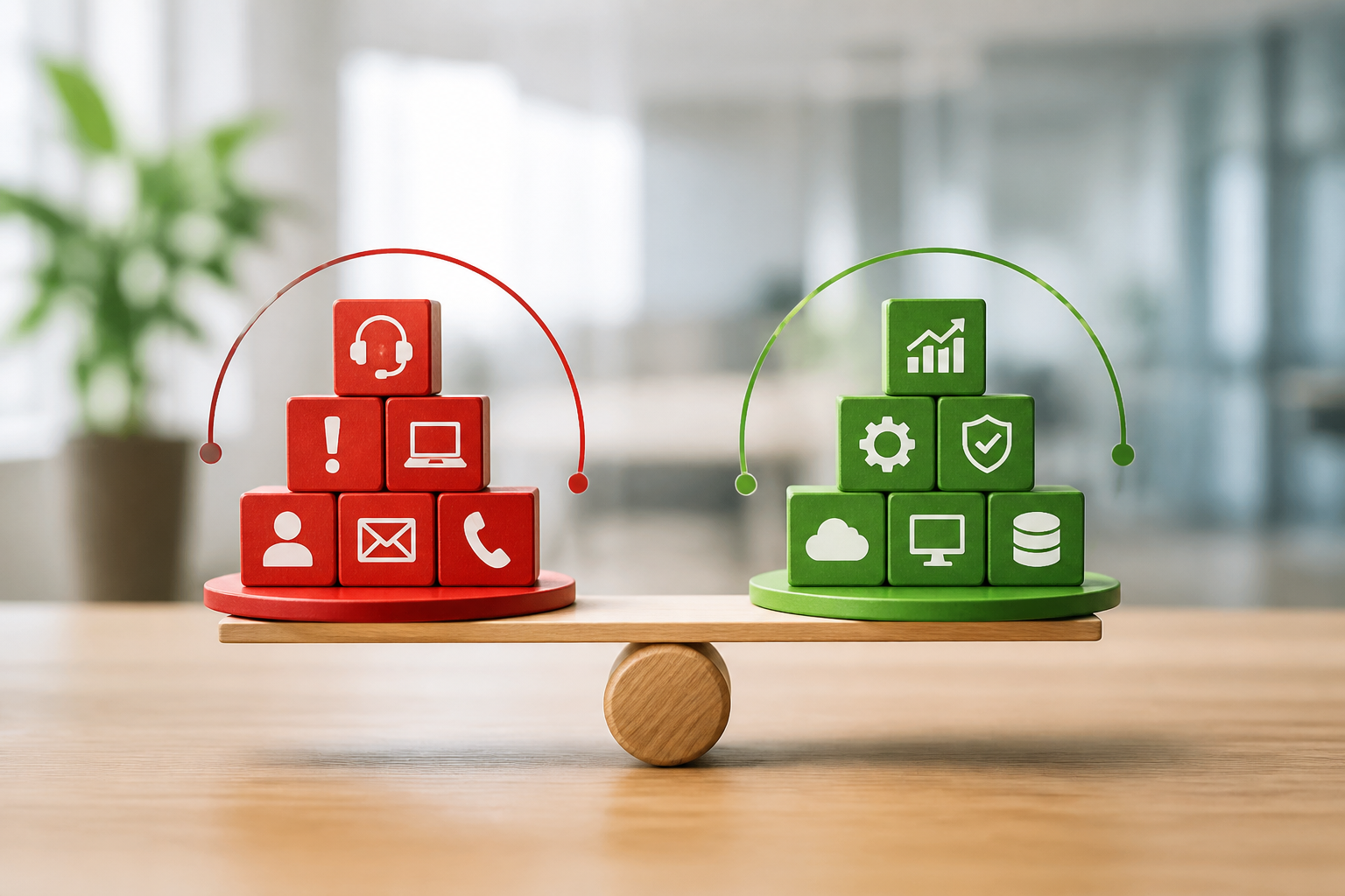 Diagram illustrating the reactive nature of IT help desk support versus the proactive approach of managed IT services