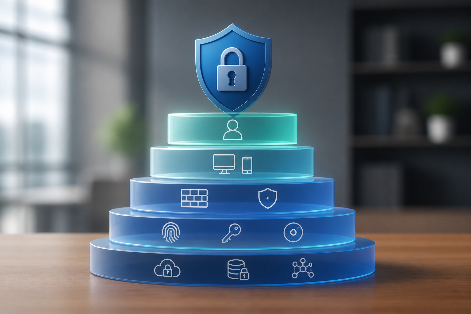 Diagram showing layers of cybersecurity protection for businesses