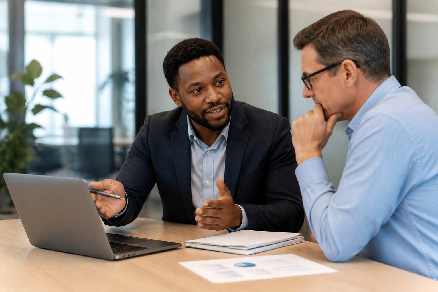 IT professional explaining managed services pricing models to a small business client