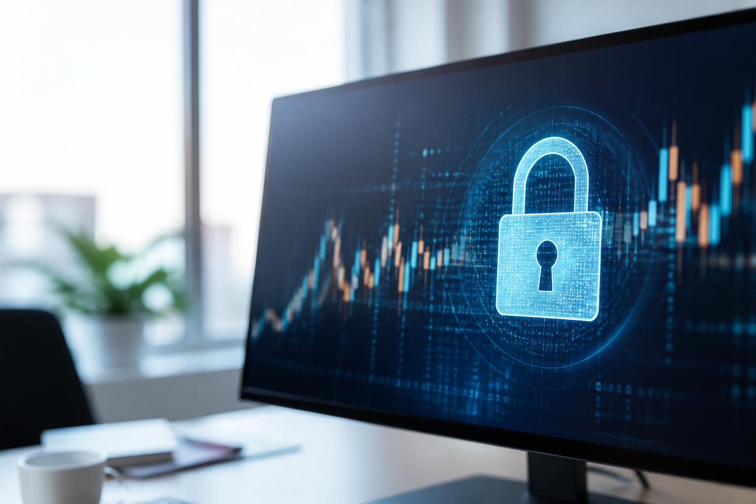 Digital lock protecting financial data on a screen