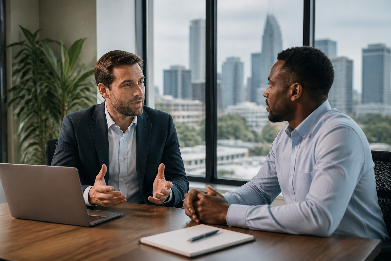 A Charlotte business owner discussing IT security with a managed IT provider