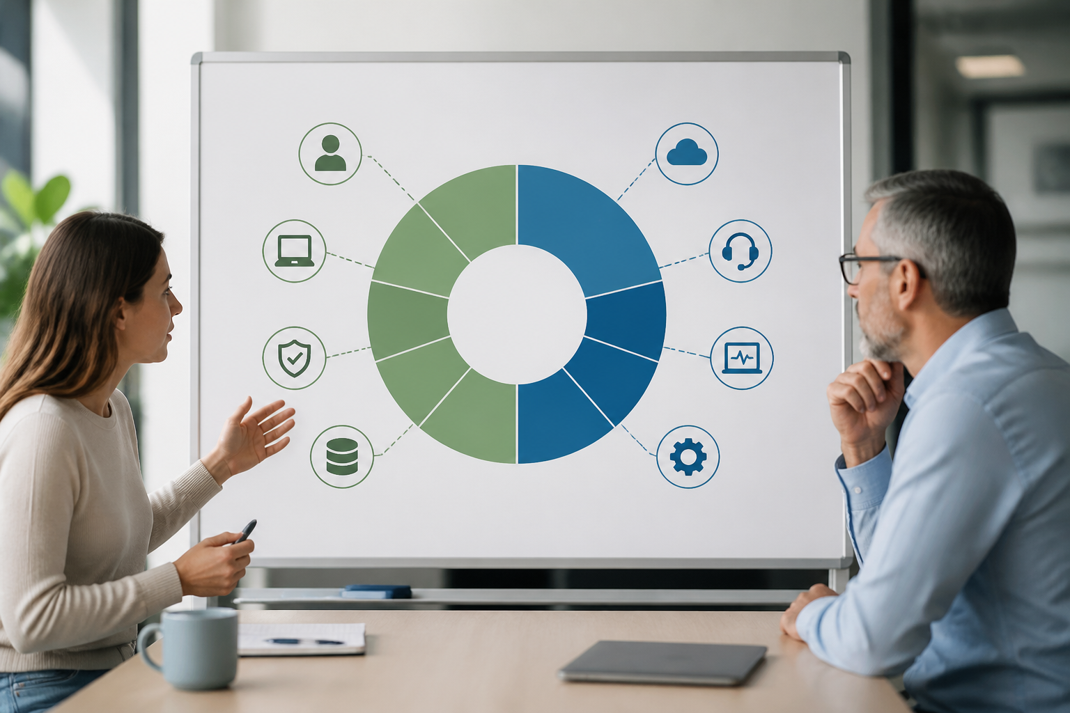 A chart illustrating shared IT responsibilities between an internal team and a co-managed IT provider.