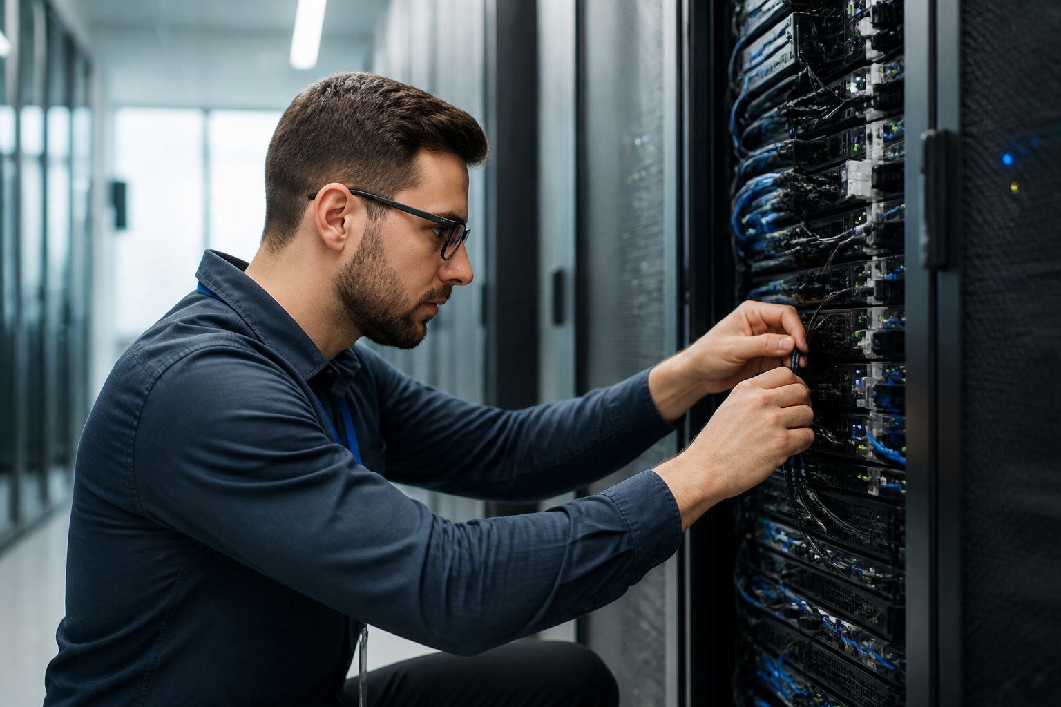 Charlotte IT Solutions technician working on a server rack