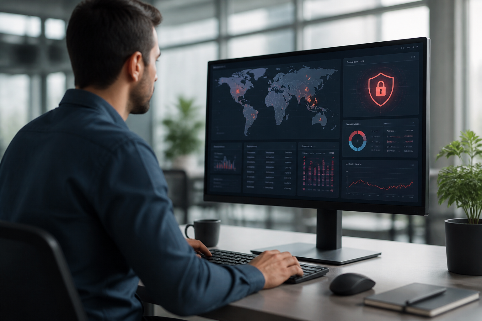Cybersecurity dashboard with threat alerts