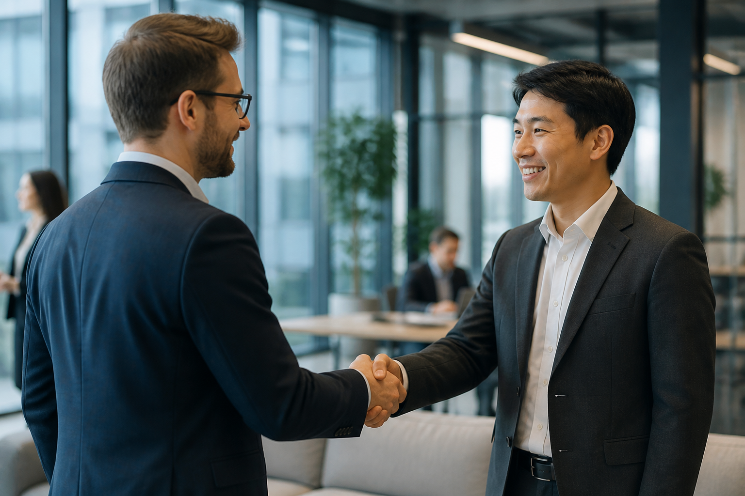 Two business professionals shaking hands, representing a strong IT partnership